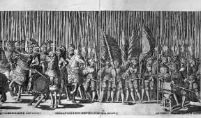 Lanzichenecco. Carlo V e Clemente VII entrano a Bologna nel 1529 con una truppa di Lanzichenecchi (incisione; Bologna, Biblioteca dell'Archiginnasio).Bologna, Biblioteca dell'Archiginnasio