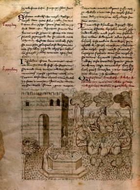 Decameron . Pagina miniata di un codice del 1380 (Parigi, BibliothÃ¨que Nationale).De Agostini Picture Library