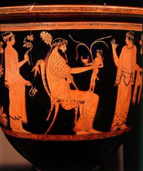 Pittore di Altamura. Cratere a figure rosse con Zeus e Dioniso proveniente da Spina (Ferrara, Museo Archeologico Nazionale).De Agostini Picture Library