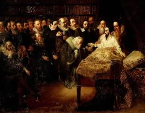 Giovanni Calvino sul letto di morte in un dipinto di J. Hormung (Ginevra, BibliothÃ¨que Publique et Universitaire).De Agostini Picture Library/G. Dagli Orti