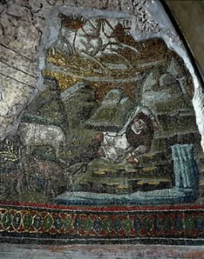 Arte paleocristiana . Un mosaico parietale della cappella di S. Aquilino in S. Lorenzo a Milano (sec. IV).De Agostini Picture Library/M. Carrieri