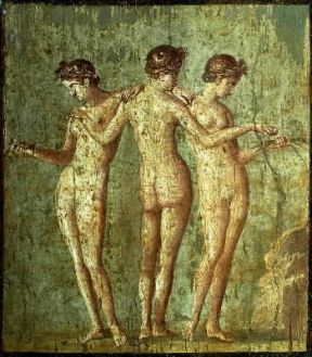 Grazie. Affresco romano proveniente da Pompei (Napoli, Museo Archeologico Nazionale).De Agostini Picture Library / G. Nimatallah