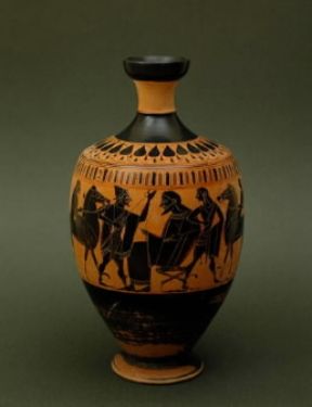 Pittore di Amasis. LÃ©kythos a figure nere con Zeus e Hermes (Palermo, Museo Archeologico).De Agostini Picture Library/G. Nimatallah