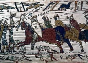 Anglossassoni. La battaglia di Hastings in un particolare dell'arazzo di Bayeux del sec. XI (Bayeux, MusÃ©e de la Tapisserie).De Agostini Picture Library/M.Seemuller