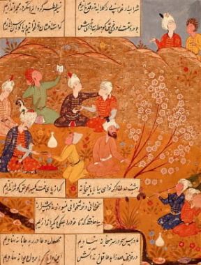 Iran . Illustrazione di un manoscritto persiano datato 1554, che raccoglie liriche del poeta Hafiz.De Agostini Picture Library/M. Seemuller