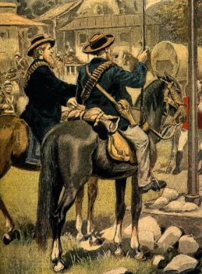 Boeri . Soldati boeri durante la guerra anglo-boera (1899-1902), in una stampa del sec. XIX.De Agostini Picture Library/M.Seemuller