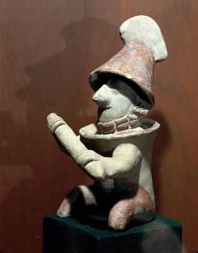 Colima. Statuetta di giocatore di pelota (CittÃ  di Messico, Museo Nazionale di Antropologia).De Agostini Picture Library / G. Dagli Orti