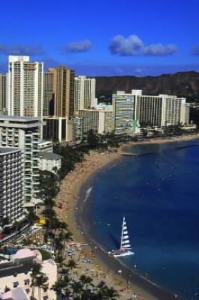 Honolulu. La spiaggia di Waikiki.De Agostini Picture Library / G. SioÃ«n