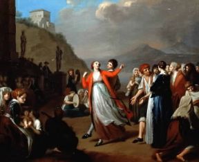 Danza . Danzatori di tarantella in un dipinto anonimo (sec. XVIII; Napoli, Collezione Santangelo).De Agostini Picture Library/A. Dagli Orti