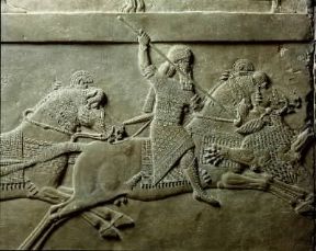 Caccia. Bassorilievo assiro del sec. VIII a. C. con l'uccisione di un leone (Londra, British Museum).De Agostini Picture Library/G. Nimatallah