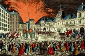 Francia. Fuochi d'artificio per la proclamazione della pace nel giugno del 1763 in una incisione di Chereaux (Parigi, MusÃ©e Carnavalet).De Agostini Picture Library/G. Dagli Orti