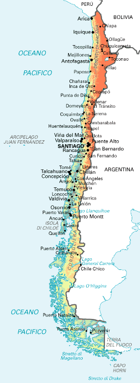 Cile. Cartina geografica.