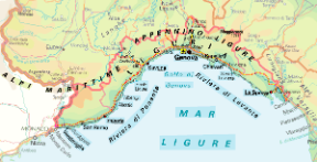 Liguria. Cartina geografica.