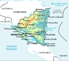 Nicaragua. Cartina geografica.