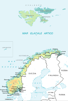 Norvegia. Cartina geografica.