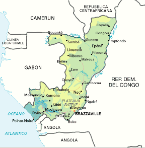 Repubblica Popolare del Congo. Cartina geografica.