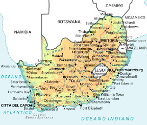 Repubblica Sudafricana. Cartina geografica.
