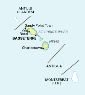 Saint Kitts e Nevis. Cartina geografica.
