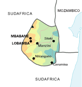 Swaziland. Cartina geografica.