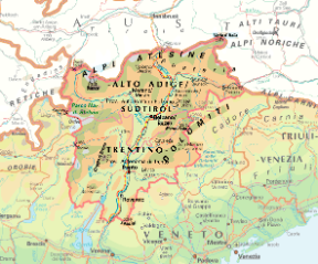 Trentino-Alto Adige. Cartina geografica.