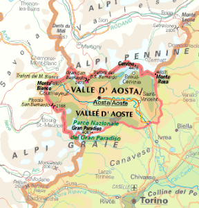 Valle d'Aosta. Cartina geografica.