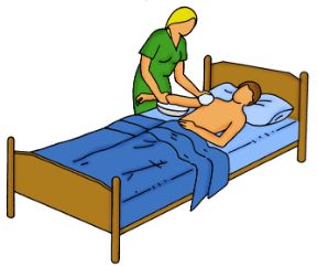 Bagno al paziente allettato. Il bagno a letto. Lavate, sciacquate e asciugate rapidamente il viso, il torace, gli arti superiori e le mani.