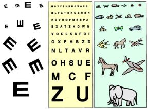 Gli ottotipi usati nell'oculistica. Oculistica. Gli ottotipi sono figure o lettere di diverse grandezze impiegate in optometria per l'esame della vista.