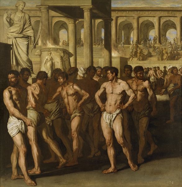 I gladiatori, Aniello Falcone I gladiatori, di Aniello Falcone (1607-1656), olio su tela, cm 186x183. Antica Roma. 