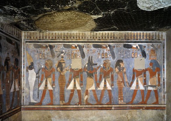 Affreschi, tomba di Amenhotep III Luxor, Valle dell'Ovest. Particolare degli affreschi nella tomba di Amenhotep III (XVIII Dinastia, 1402-1364 a.C.).
© De Agostini Picture Library.