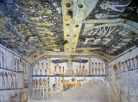 Affreschi, camera funeraria di Ramesse IX Luxor, Valle dei Re. Affreschi della camera funeraria di Ramesse IX (XX Dinastia, 1125-1107 a.C.).
© De Agostini Picture Library.