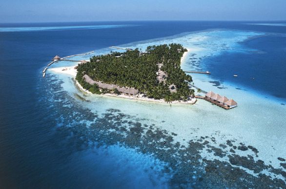 Isola di Boduhithi, Maldive Veduta aerea dell'isola di Boduhithi nell’atollo di Male Nord, Maldive.
© De Agostini Picture Library.