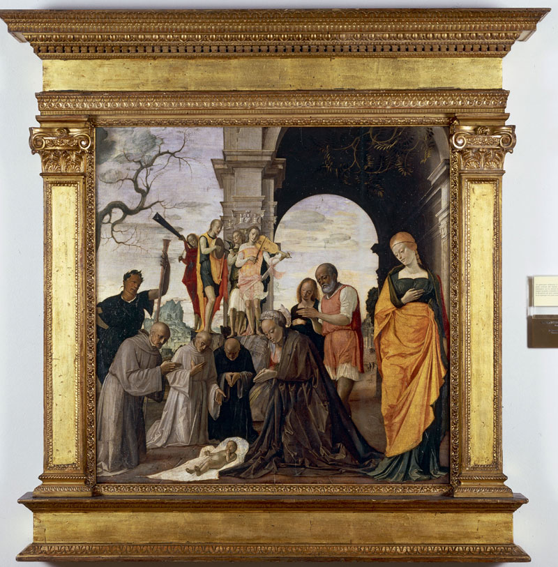 Adorazione del Bambino, Bartolomeo Suardi detto il Bramantino, tempera e olio su tavola, 1490-1499 Suardi occupò una posizione notevole a Milano, nel 1525 Francesco II lo nominò 