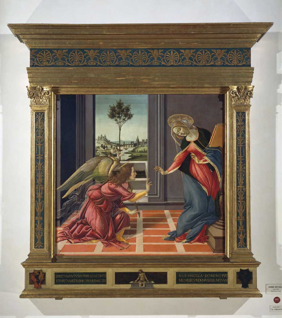 Annunciazione, Botticelli Annunciazione, 1489 ca., tempera su tavola di Sandro Botticelli (1445-1510). Pala d'altare per la cappella di famiglia di Francesco Guardi.
© De Agostini Picture Library.