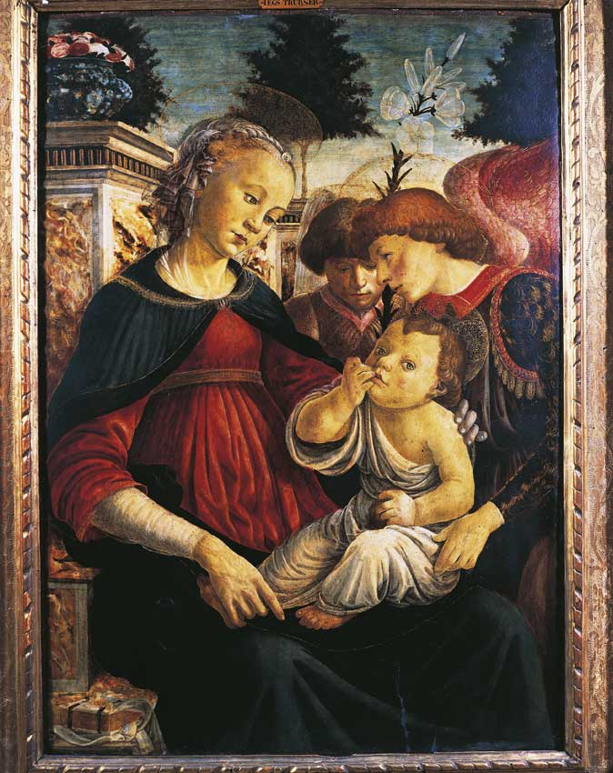 Madonna col Bambino e due Angeli, Botticelli Madonna col Bambino e due Angeli, pittura su legno di Sandro Botticelli (1445-1510).
© De Agostini Picture Library.