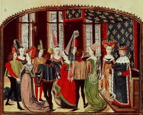 Danza medievale alla corte del re di Guascogna in una miniatura da un manoscritto del sec. XV del Roman de la Violette (Parigi, BibliothÃ¨que Nationale).Parigi, BibliothÃ¨que Nationale