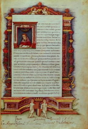 Publio Cornelio Tacito. Una pagina di un codice miniato del sec. XVI degli Annales dello storico latino (Vienna, Nationalbibliothek).Vienna, Nationalbibliotek