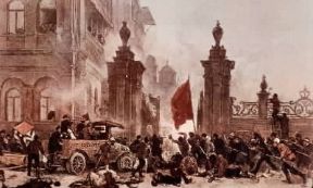 Rivoluzione russa . Assalto al Palazzo d'inverno (1917; Pietrogrado, Pastello tedesco).De Agostini Picture Library