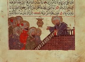 Arabi. Una predica di Maometto dal pulpito della moschea (Edimburgo, University Library).De Agostini Picture Library