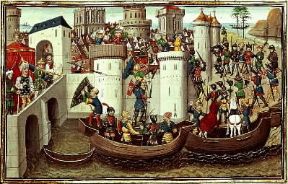 Crociata. L'assedio di Costantinopoli; miniatura del sec. XV (Parigi, BibliothÃ¨que Nationale).De Agostini Picture Library