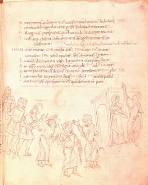 Latino. Pagina tratta da un manoscritto del sec. IX-X dell'Eunuco di Terenzio (Milano, Biblioteca Ambrosiana).Milano, Biblioteca Ambrosiana
