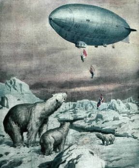 Dirigibile . Il dirigibile di costruzione italiana Norge mentre sorvola il Polo Nord (1926) in una illustrazione di A. Beltrame.De Agostini Picture Library