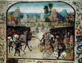 Guerra dei Cent'anni. La battaglia di Poitiers (1356) in una miniatura del sec. XV (Parigi, BibliothÃ©que National).De Agostini Picture Library