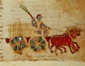 Carro agricolo a quattro ruote da una miniatura del sec. XI (Montecassino, Archivio dell'Abbazia).De Agostini Picture Library/A. Dagli Orti