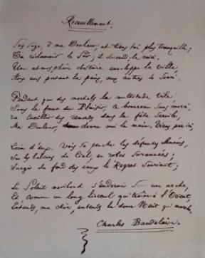 Charles Baudelaire. L'autografo della poesia Recueillement dalla raccolta Nouvelles Fleurs du Mal (1866).De Agostini Picture Library/J. E. Bulloz
