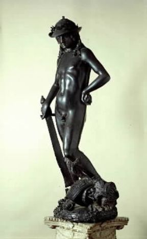 Donatello . Il David bronzeo (ca. 1430-33; Firenze, Museo Nazionale del Bargello).De Agostini Picture Library/G. Nimatallah