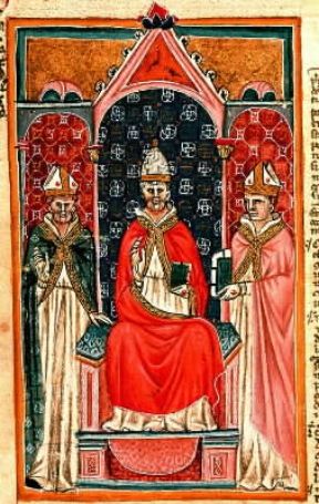 Gregorio IX , papa, in una miniatura della raccolta delle decretali pontificie da lui fatta compilare.De Agostini Picture Library / A. Dagli Orti