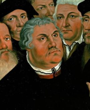 Martino Lutero raffigurato in un particolare della Resurrezione di Lazzaro di Lucas Cranach il Vecchio (Wittemberg, Lutherhalle).De Agostini Picture Library