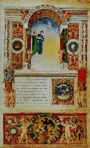 Divina Commedia . Pagina iniziale del Paradiso in un codice miniato conservato nella Biblioteca Apostolica Vaticana. De Agostini Picture Library