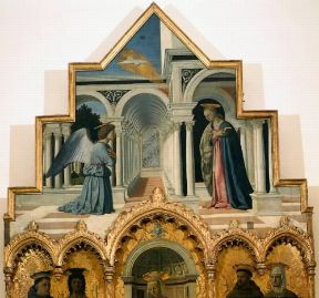 Annunciazione. Particolare del Polittico di S. Antonio di Piero della Francesca (Perugia, Galleria Nazionale dell'Umbria).De Agostini Picture Library/A. Dagli Orti