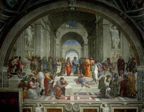Raffaello Sanzio. la Scuola d'Atene nella Stanza della Segnatura (Roma, Vaticano).De Agostini Picture Library/V. Pirozzi